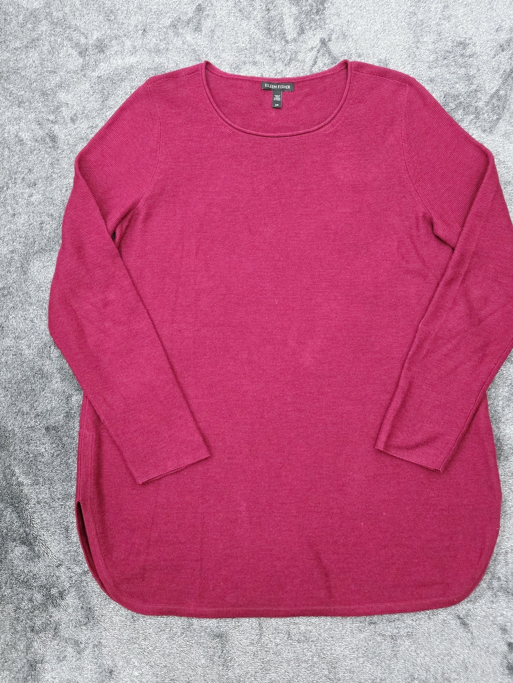 Eileen Fisher Organic Cotton Scoop Rolled Neck Tunic Sweater Magenta Size Small